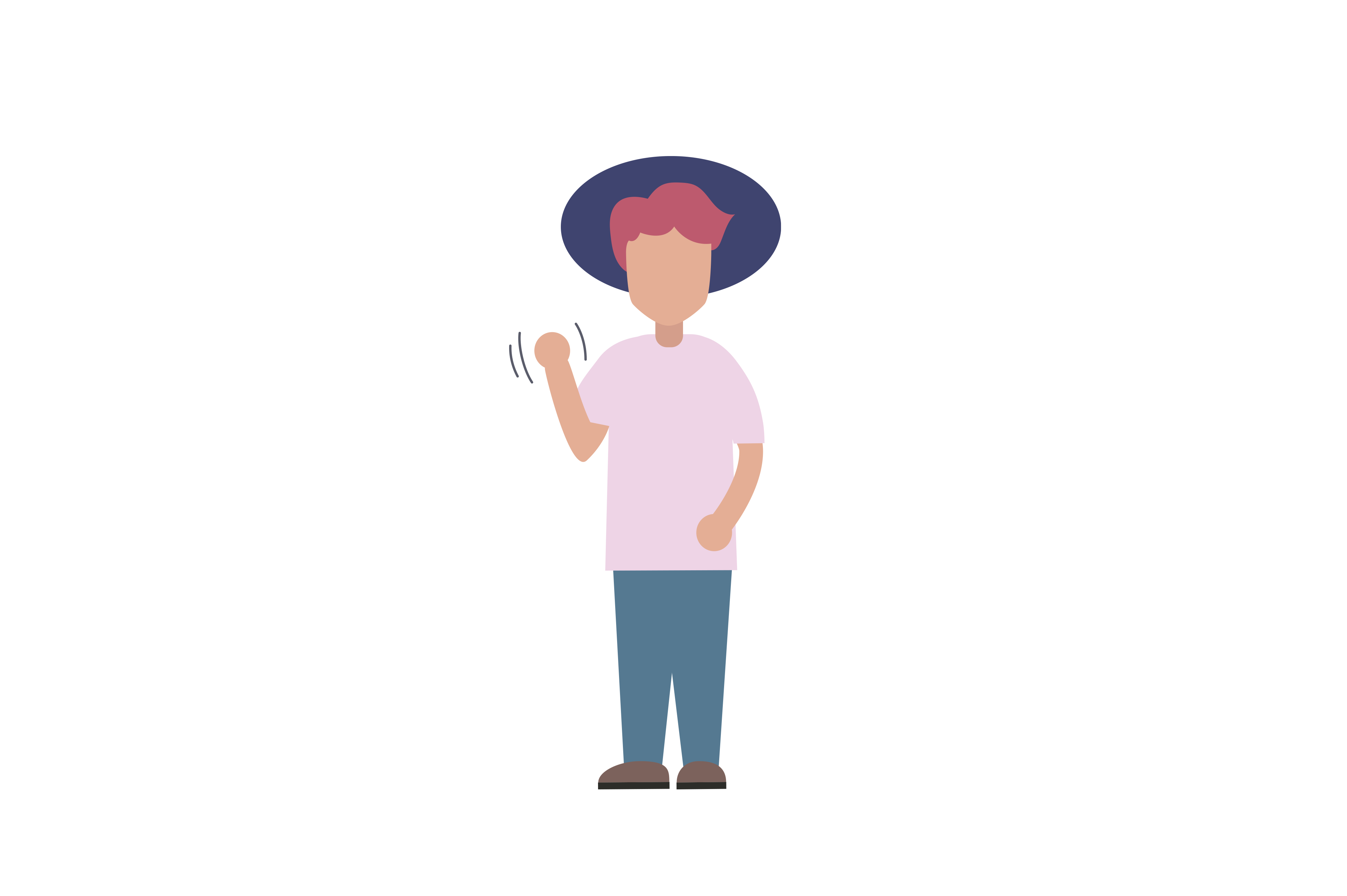 A person wearing a hat, standing and waving their hand, which means "hello" or "goodbye" in New Zealand sign language.