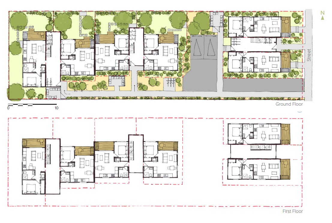 Example of a 16 apartment option shown on a site plan on a particular site